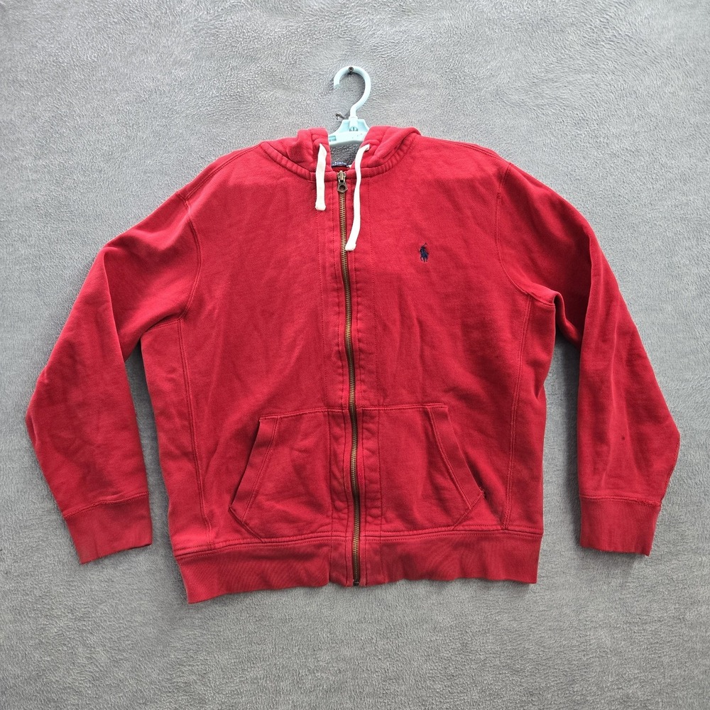Polo Ralph Lauren Men Hoodie L Red Pony Embroidery Logo Zipper Drawstring READ